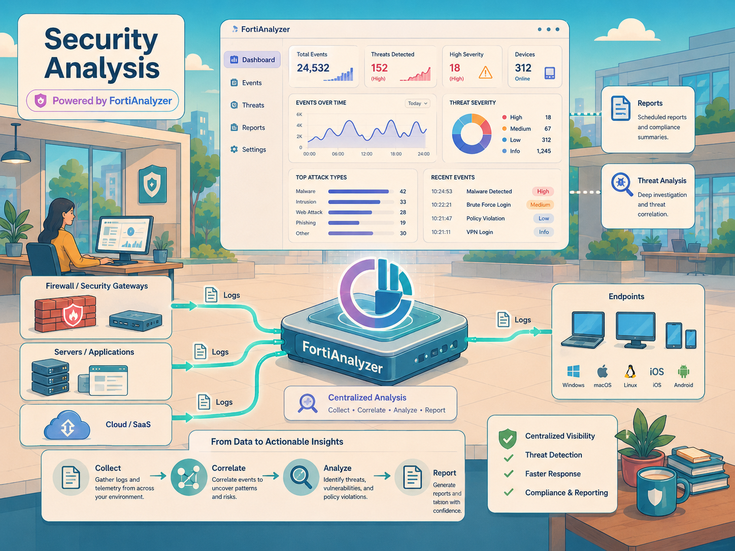 FortiAnalyzer security analytics dashboard